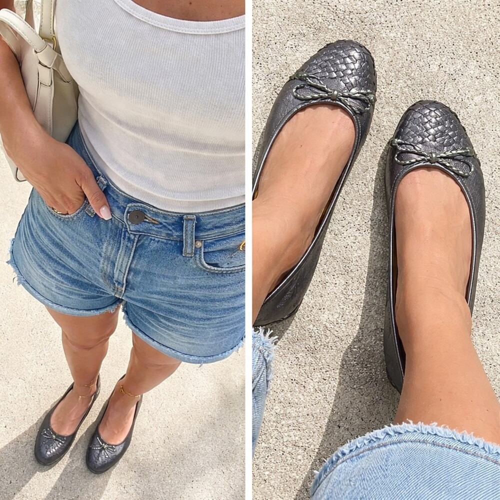 Sperry Top-Sider Maya Leather Ballet Flats Woven Toe Bow Gunmetal Gray Size 10